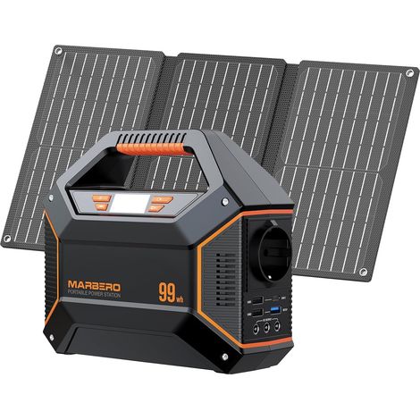 Power Station 100W Batterie Externe 99Wh 27.000mAh avec Panneau Solaire Pliable 30W avec Prise EU Groupe Electrogene Silencieux, Lampe Torche SOS Pour Camping, Urgence Maison, Voyage Bricolage (1/5)