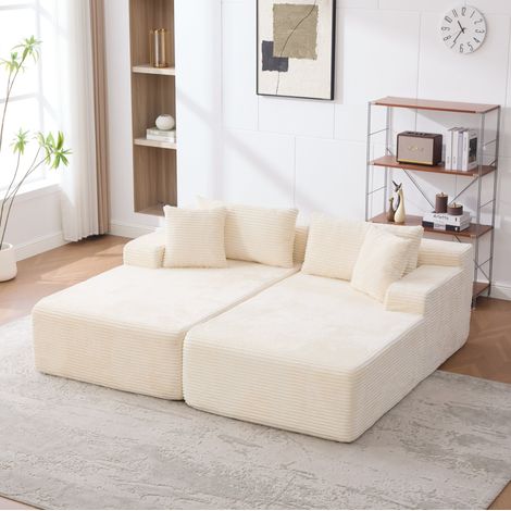 REDOM sofá modular, chaise longue, listo para usar, con cojín, chenilla beige (1/5)
