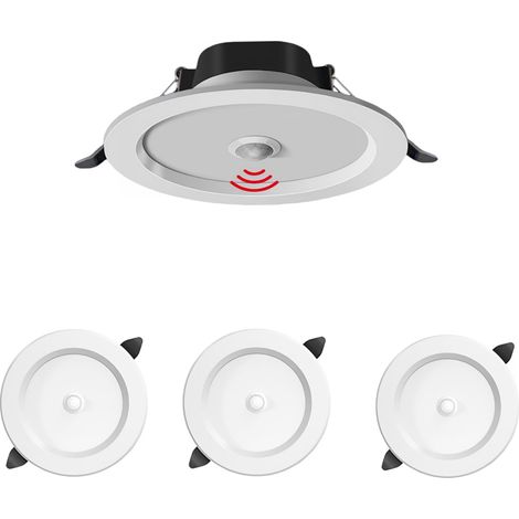 Lot de 3 spots LED encastrables 7W 220V, percement 85mm, détecteur de mouvement PIR, blanc froid (1/5)