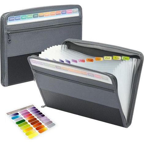 Chemise de projet, chemise de tri, format A4, 13 compartiments zippés avec séparateurs, chemise de documents, chemise de travail, chemise de rangement portable pour documents et (1/5)