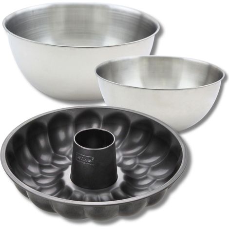 Lot avec 1 moule à pain cheminée, 1 spatule Zenker et 2 bols à mixer en inox Fackelmann (1/5)