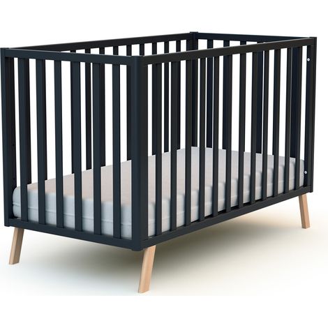 Lit évolutif bébé en hêtre massif 60 x 120 cm – Sommier à lattes réglable 3 hauteurs – Design Montessori – Transformation facile – AT4