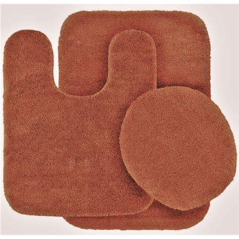 Tapis De Bain - Set De 3 Pièces Avec Dos En Caoutchouc Antidérapant - Tapis En Forme De U - Couverture Pour Cuvette De Toilettes - Rouge (1/5)