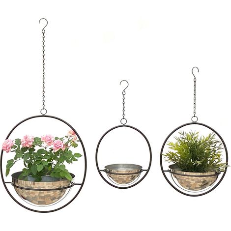DanDiBo Blumenampel Innen Metall Wand Hängepflanzen 96087 3er Set mit Topf Silber Pflanzenhänger Blumenhänger Topfhänger Blumen Blumentopfhänger Hängetopf (1/5)