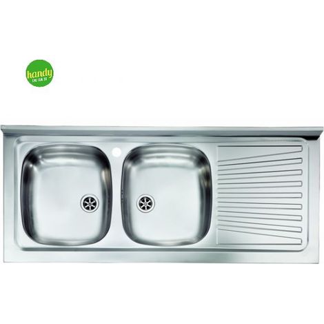 Lavello cucina da appoggio in acciao inox 2 vasche con gocciolatoio modello mondial cm.120x50 vasca destra - profonditÀ vasca: 15 cm HIDROS (1/2)