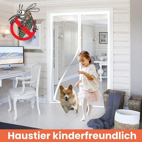 Moustiquaire Porte Fenetre Magnétique 120x220cm Rideau de Porte Antimoustique Maille Ultra Fine Moustiquaire avec Fermeture Aimantée Sans Perçage pour de Balcon, Chambre, Blanc (1/4)