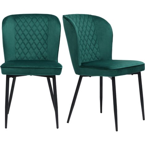 Chaise de salle à manger (2 pièces), vert foncé,Chaise design rembourrée avec dossier,assise en velours structure en métal (1/5)