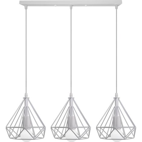 3-Flammige Industrial Pendelleuchte Käfig, Weiß Hängelampe aus Eisen E27 Höhenverstellbar für Wohnzimmer Esszimmer Küche Cafét Bars