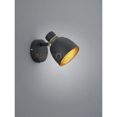 PUNCH SPOT SINGOLO ORIENTABILE METALLO NERO E ORO H. 14CM 1 LUCE ATTACCO E14