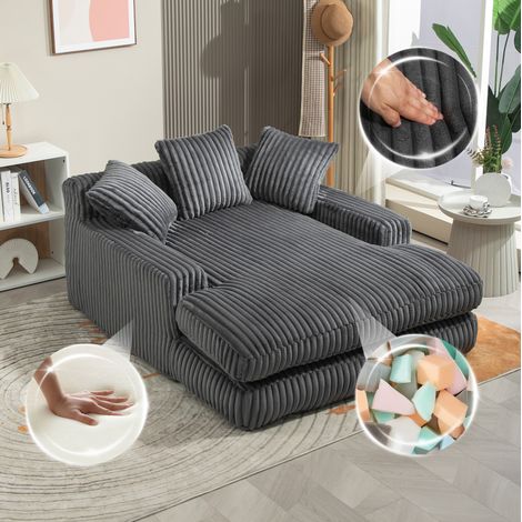 Chaise longue 125x155x63 cm gris oscuro en pana con 3 cojines y sin montaje (1/5)