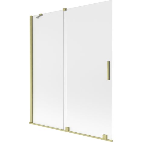 Mexen Velar Badewannenabtrennung, 2-flügelig, verschiebbar, 140 x 150 cm, mattiert, gebürstet Gold - 896-140-000-31-55 (1/2)
