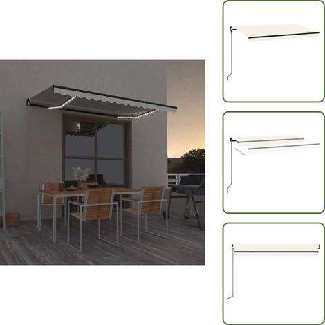 Auvent manuel rétractable avec LED 450x300 cm Crème - Auvent Retractable - Abri Extérieur - Parasol - Pergola - Terrasse Couverte (1/5)
