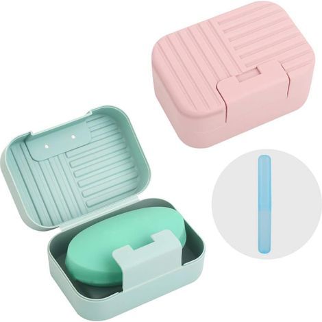 Reiseseifenbox, 2 Stück, wasserdichter und auslaufsicherer Kunststoff (rosa, blau)