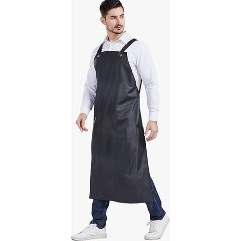 Tablier imperméable pour hommes, à bretelles réglables, en caoutchouc épais résistant à l'huile, tablier de protection pour atelier industriel (1/4)