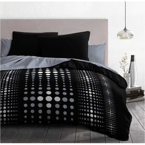 Parure de couette microfibre Steevy - 1 housse de couette 240x260 cm + 2 taies 63x63 cm - Noir - HOME LINGE PASSION (1/2)