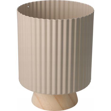 Pot de fleurs en métal avec couvercle sur pied en bois, beige, 18 x 23 cm (1/2)