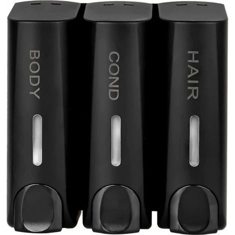 3-in-1 matte black soap dispenser for shower gel, shampoo, conditioner, wall-mounted (1/5)