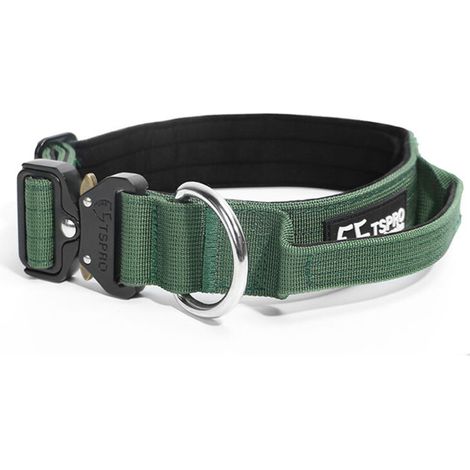 Collier et laisse pour chien – Vert militaire – Modèle avec poignée – Taille L (1/5)