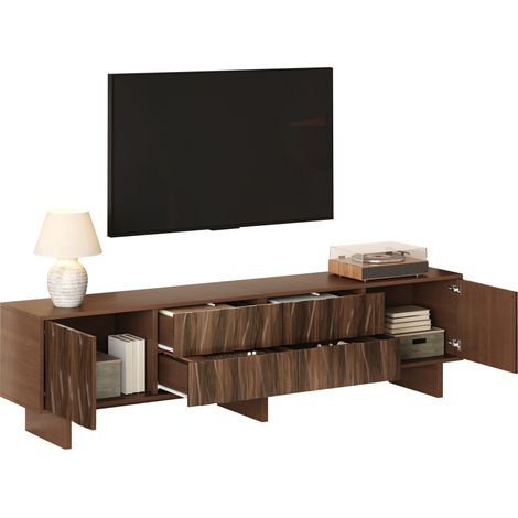 ELVMI Mobile TV con 4 Cassetti e 2 Ante, Design Ondulato, Pannello Truciolare, 180 x 40 x 56 cm, Noce Scuro (1/5)