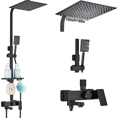 Ensemble de douche, fonction pluie, contrôle thermostatique, noir mat 3-12 (1/2)