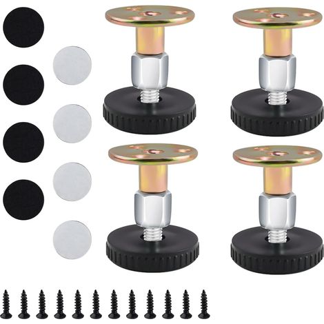 Lot de 4 Pieds Réglables, Acier Carbone et ABS, Hauteur 27 à 64 mm, Fixation Vis ou Adhésive, Pour Meubles Bas (1/5)