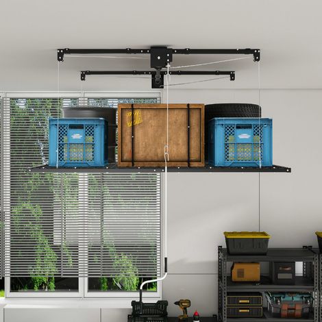 VVBV Rangement de plafond pour garage, système à manivelle, charge 136 kg, en Acier, solution gain de place (1/5)