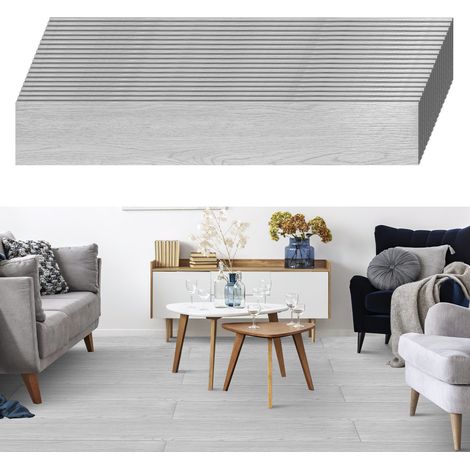 SWANEW Pavimento in PVC di design, Strisce viniliche autoadesive, Pavimento vinilico Deluxe, 91,5 cm x 15,2 cm x 2 mm, 18 pezzi 2,51 m² Rovere bianco (1/5)