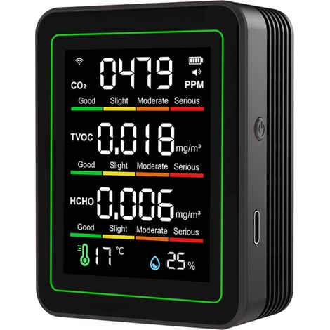 Moniteur de qualité de l'air intérieur WiFi, appareil intelligent portable avec capteur infrarouge NDIR pour CO2, TVOC, température et humidité compat (1/5)