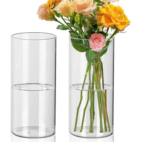Vase Cylindrique en Verre Transparent pour Fleurs, Bougies, Galets, Décoration D'intérieur (1/5)