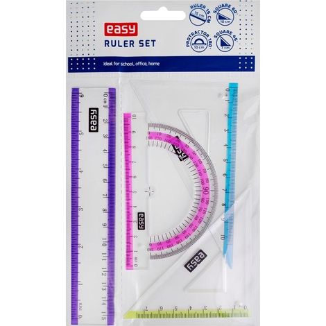 Easy Stationery - Set de dibujo de 15 cm: regla, escuadra, transportador