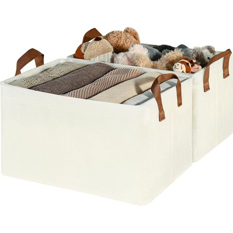 Panier de rangement avec cadre en métal, grand organisateur d'étagère de placard et bacs de rangement, bacs de rangement décoratifs pour vêtements pour organiser les étagères, lot de 2 (1/5)