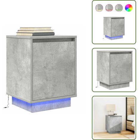 vidaXL Nachttisch mit LED-Leuchten Betongrau 38x34x50 cm (1/5)
