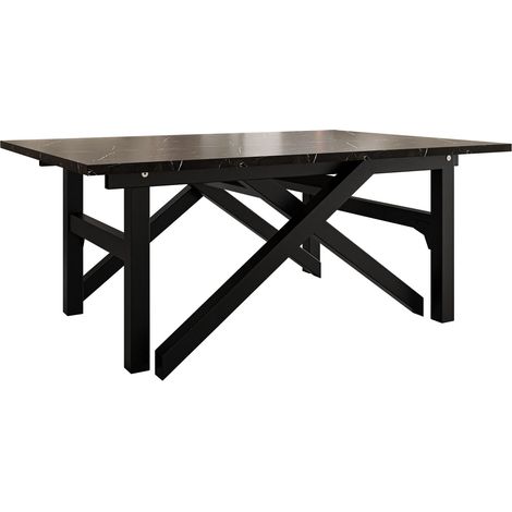 Mesa de centro convertible Oswego 151, Mármol negro + Negro, 40x70x100cm, Diámetro: 0, Aglomerado laminado, Angular
