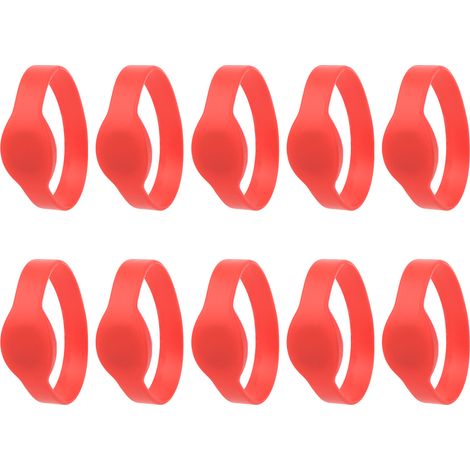Lot de 10 bracelets RFID 125 kHz en silicone étanches IP68, carte d'identification pour piscine et sauna (rouge). (1/5)