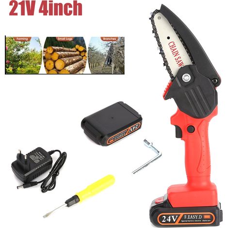 Mini Tronçonneuse à Batterie 4 Pouces, 550W Brushless Tronconneuse Electrique Sans Fil pour Jardin, 5M/S 2000mAh Tronçonneuse Elagueuse sur Batterie