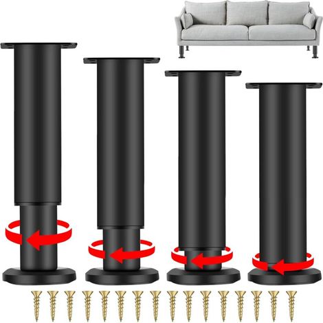 4 Pièces Pieds de Meubles Réglables, 18cm Pied Cuisine Réglables, Hauteur Réglable est de 0 à 120 mm, Métal Acier Inoxydable Canapé Jambe Table Pieds avec Base, Pieds d'armoire avec des Vis (1/5)