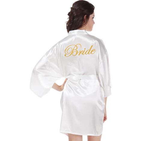 Peignoir Mariée Satin Personnalisé - Kimono Femme avec Broderie Bride, Ceinture & Manches 3/4 - Pyjama Team Bride Idéal pour Mariage, EVJF, Lune de Miel (1/5)