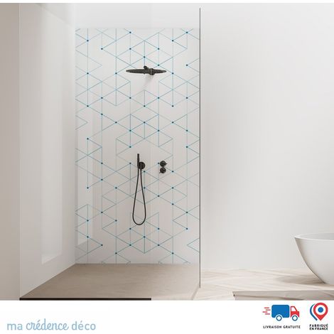 Panneau de douche : Formes triangles géométriques - Couleur Bleu clair - Alu composite - 90 - 245 (1/2)
