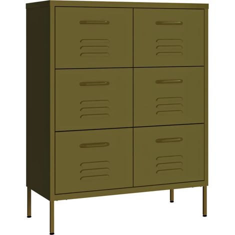 Cajonera de diseño moderno con espacio de almacenamiento 80 x 35 x 101 cm acero verde oliva 020046835 (1/5)