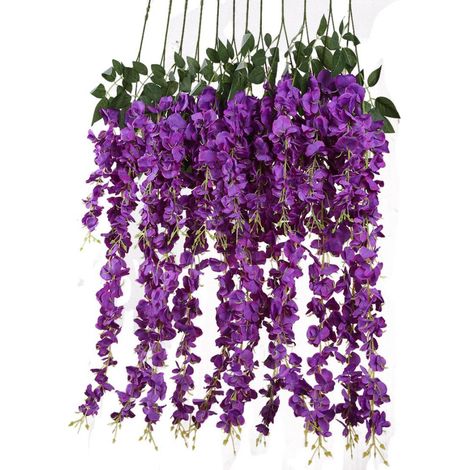 Fleurs artificielles en soie, guirlandes de soie suspendues, décorations de mariage, fleurs artificielles, lot de 6 (violet)