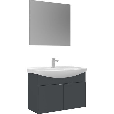 Ensemble Meuble Vasque avec Miroir (2 Pièces) "Purus 80" - 80 x 50 x 58 cm - Matte Anthracite (1/3)