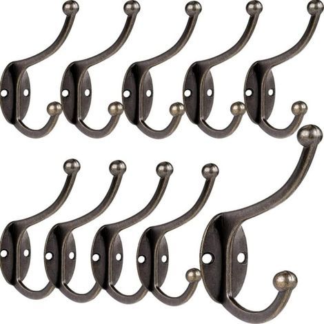 Lot de 10 crochets muraux vintage en métal – Support 15 kg – Installation facile avec vis – Pour salle de bain, cuisine, entrée (1/5)