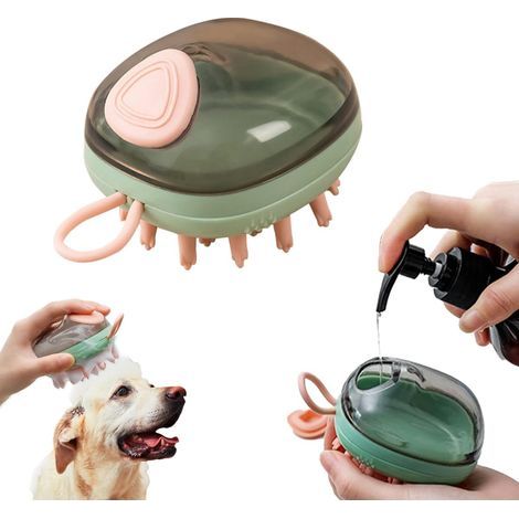 Cepillo para champú de perros y gatos, cepillo de baño para mascotas de caucho de silicona, peine de baño para perros y gatos adecuado para el aseo en la ducha de perros y gatos. (1/5)