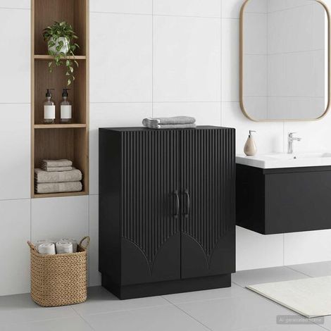 Meuble de Rangement de Salle de Bain HOORN Noir, Meuble Mural, Design Moderne (1/5)