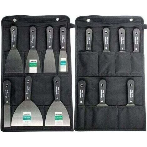 FENOPLASTICACouteaux à Enduire Jeu de Spatules en Acier Kit complet de Couteaux à Mastic Pack de, XU,de 7 pièces Equipé de Sac De Rangement Grattoir Mural Poignée En Plastique Antidérapant - KZQ (1/4)