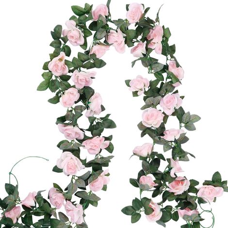 Set of 2 Artificial Rose Garlands, 7.2 ft Artificial Garland Hanging Vine Silk Flowers for Wedding Arch Decoration, Home, Garden, Party (Pink) (1/5)