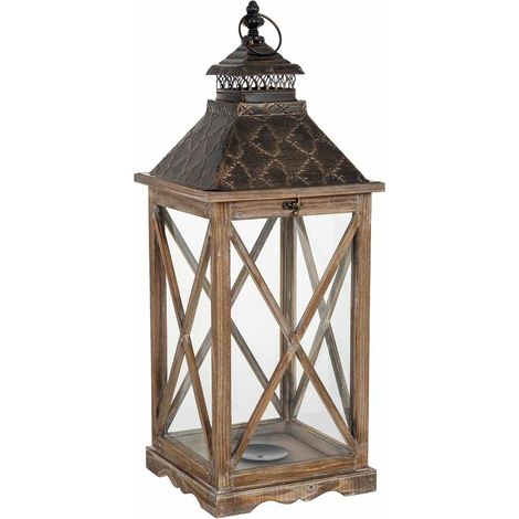 Farol de madera 24x24x63h cm