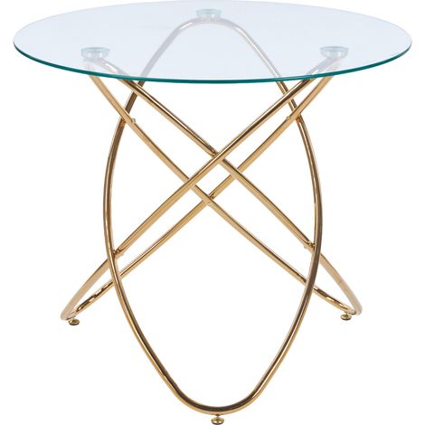 CHICFURN Tavolo da pranzo rotondo 80x80x75 cm in vetro temperato e metallo dorato (1/5)