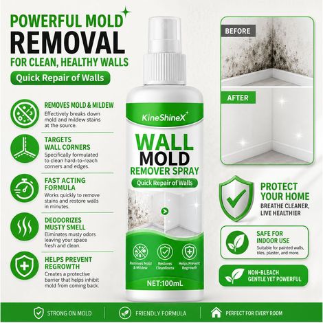 KineShineX Home Mold Remover Spray for Bathroom Wall Tile Grout Removal and Black Spot Cleaning (1/4)