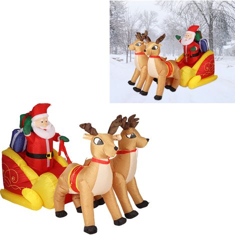 Renne gonflable tirant un traîneau, Père Noël, renne lumineux, modèle de Père Noël gonflable, renne du Père Noël, norme européenne 220-240 V (1/5)